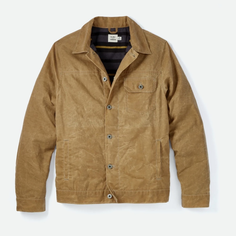 HUCKBERRY Flint and Tinder Flannel-Lined Waxed Trucker Jacket (XL)